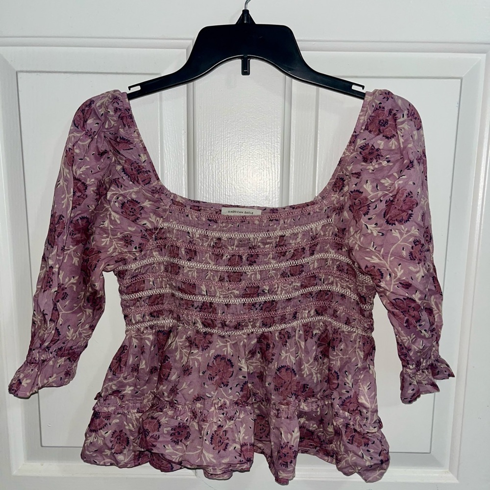 American Eagle Outfitters Purple Floral Blouse